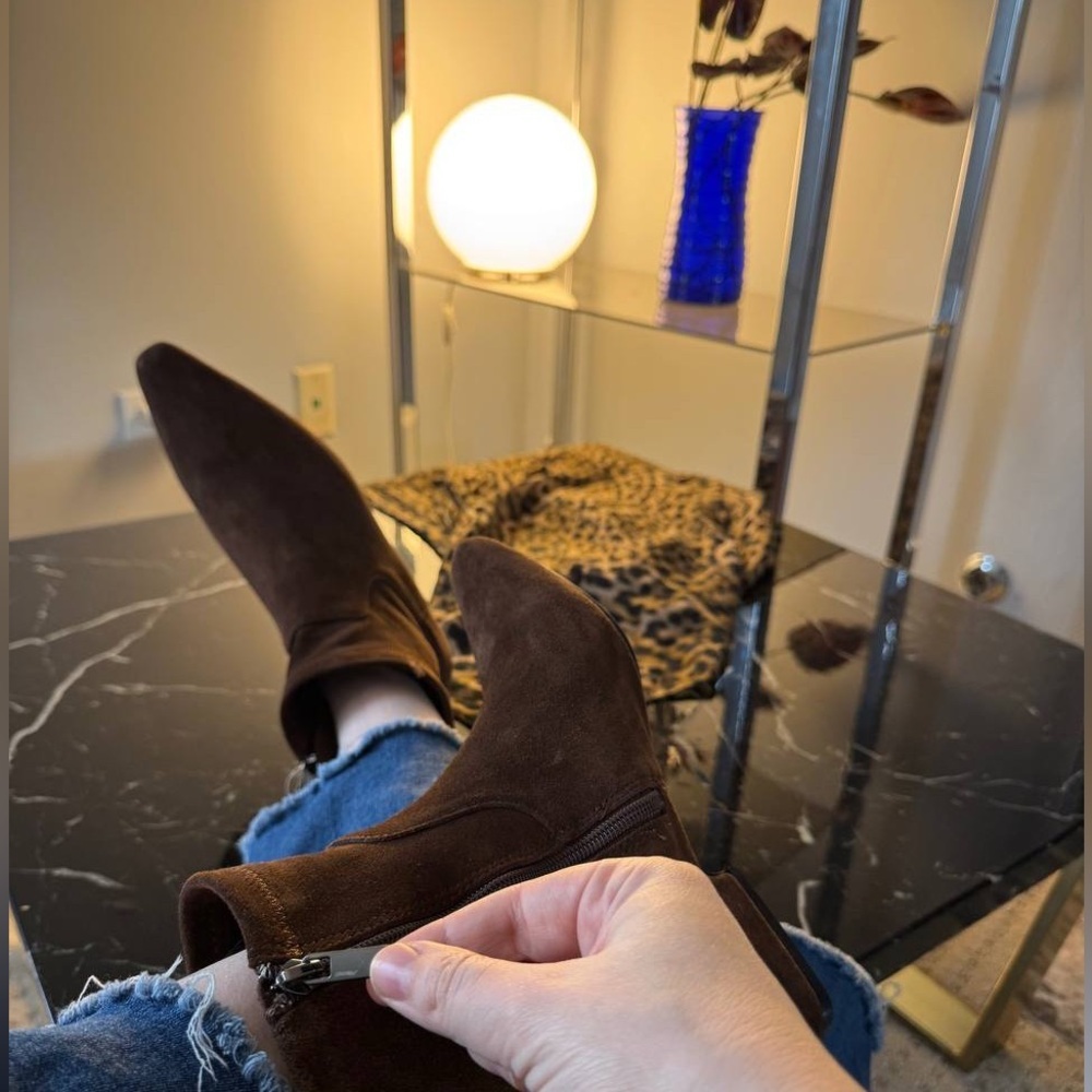 Jason Wu Pointy Toe Block Heel Genuine Leather Brown Suede Ankle Boots Dif sizes - Picture 3 of 15